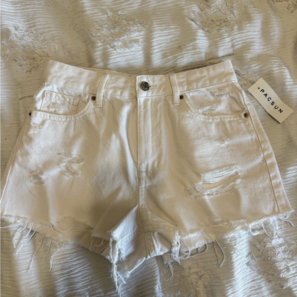 PacSun Women's White Distressed Denim Shorts